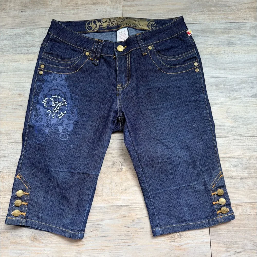 Y2K Urban Streetwear Mecca Femme Denim Bermuda Shorts Bling Pockets Size 7/8